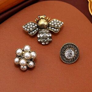 Vintage Mini Brooch Set Bee Pearl Crystal Pins